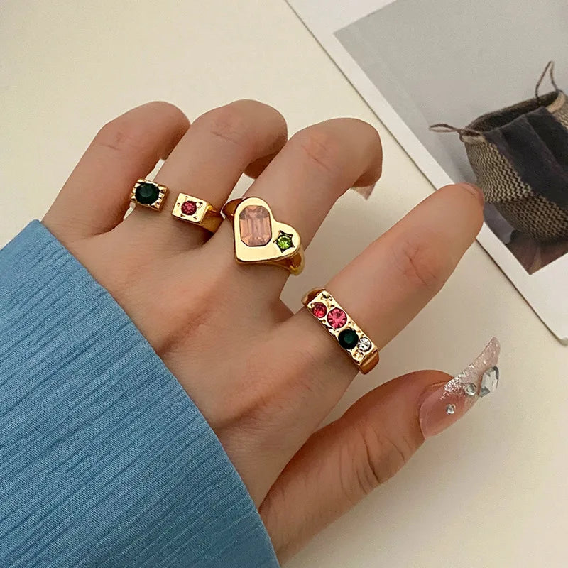 Y2K Gemstone Soft Heart Rings
