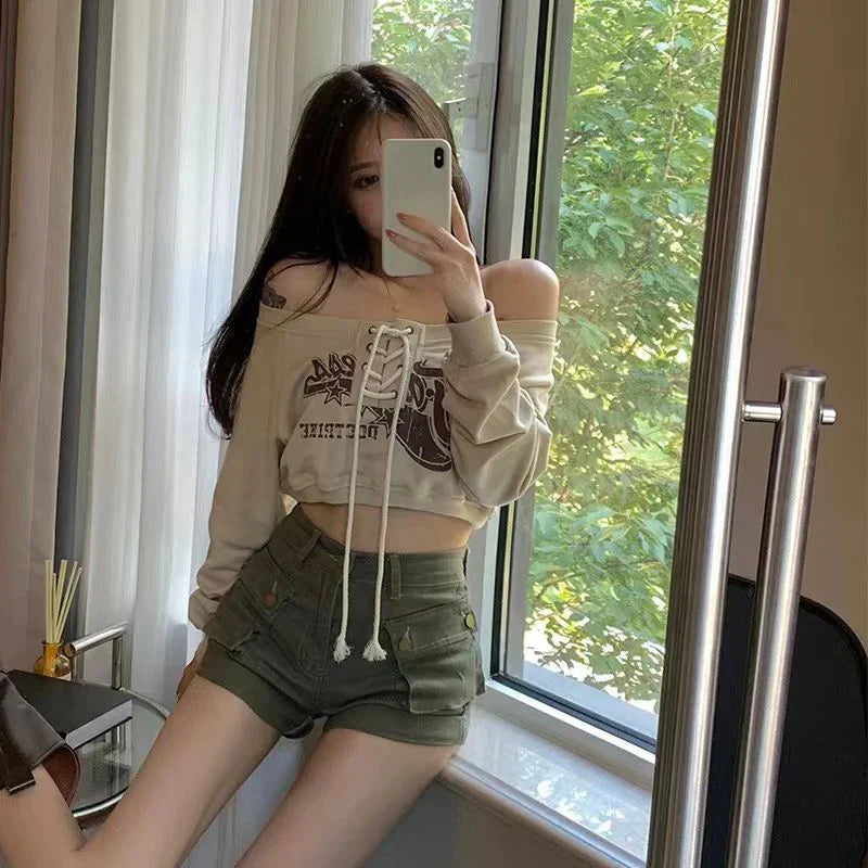 Y2K Vintage Cropped Off-shoulder Sweatshirt