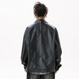 Black Synthetic Skin Rider Zip-up Leather Jacket
