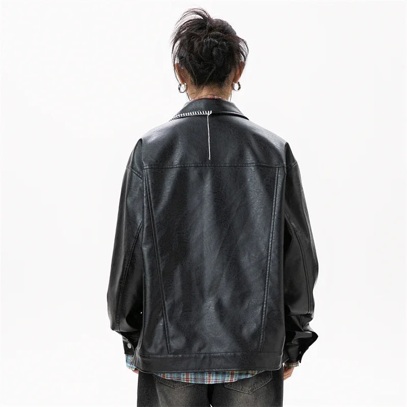 Black Synthetic Skin Rider Zip-up Leather Jacket