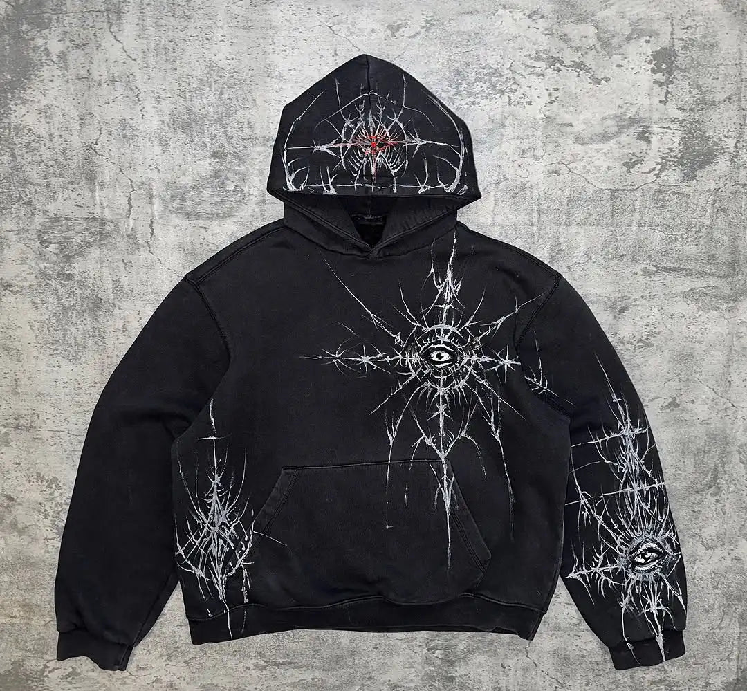 Sudadera con capucha grande lavada negra estilo gótico revival