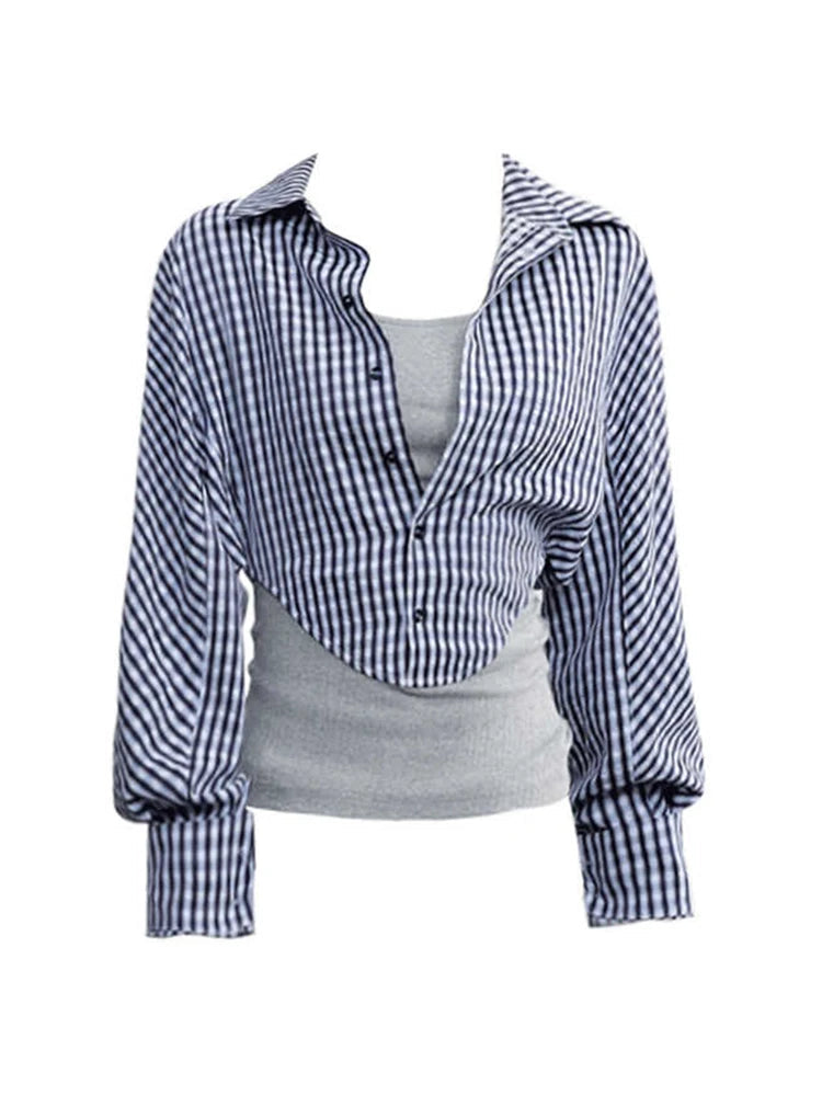 American Retro Fake Two Pieces Top Blouse