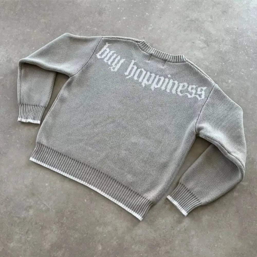 Y2K Gray Knitted Boxy Sweater