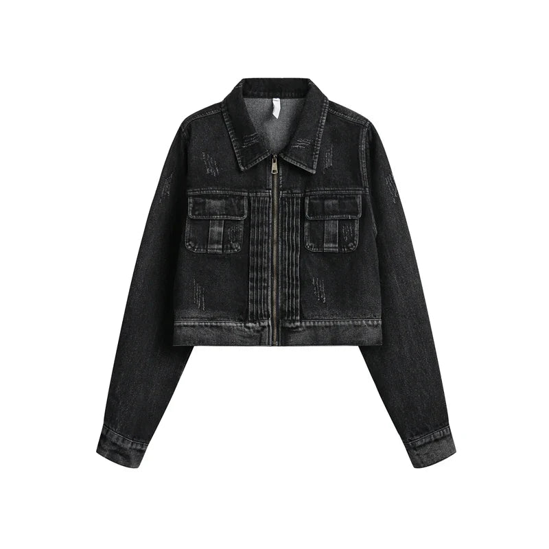 Cropped Vintage Chic Women's Denim Jacket