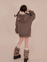 Cute Loose Ears Zipper Hoodie