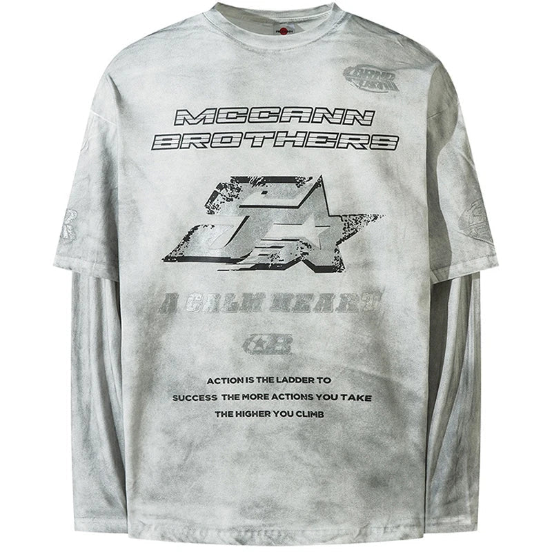 Vintage Letter Printed Tie Dye T-Shirt