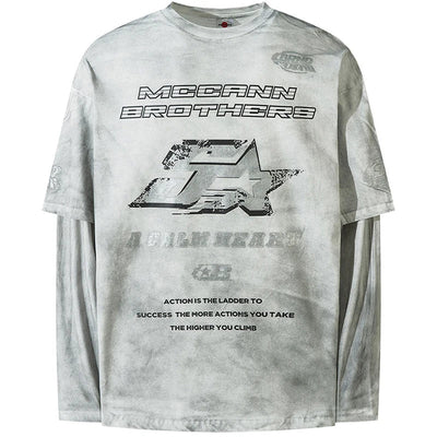 Vintage T-Shirt mit Buchstaben-Print und Batikmuster