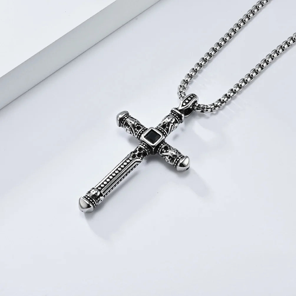 Y2K Stainless Steel Gothic Cross Pendant Necklace
