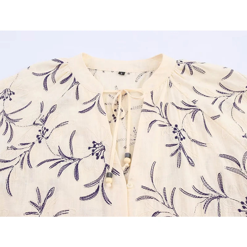 Casual Loose Embroidery Shirt Autumn Blouse