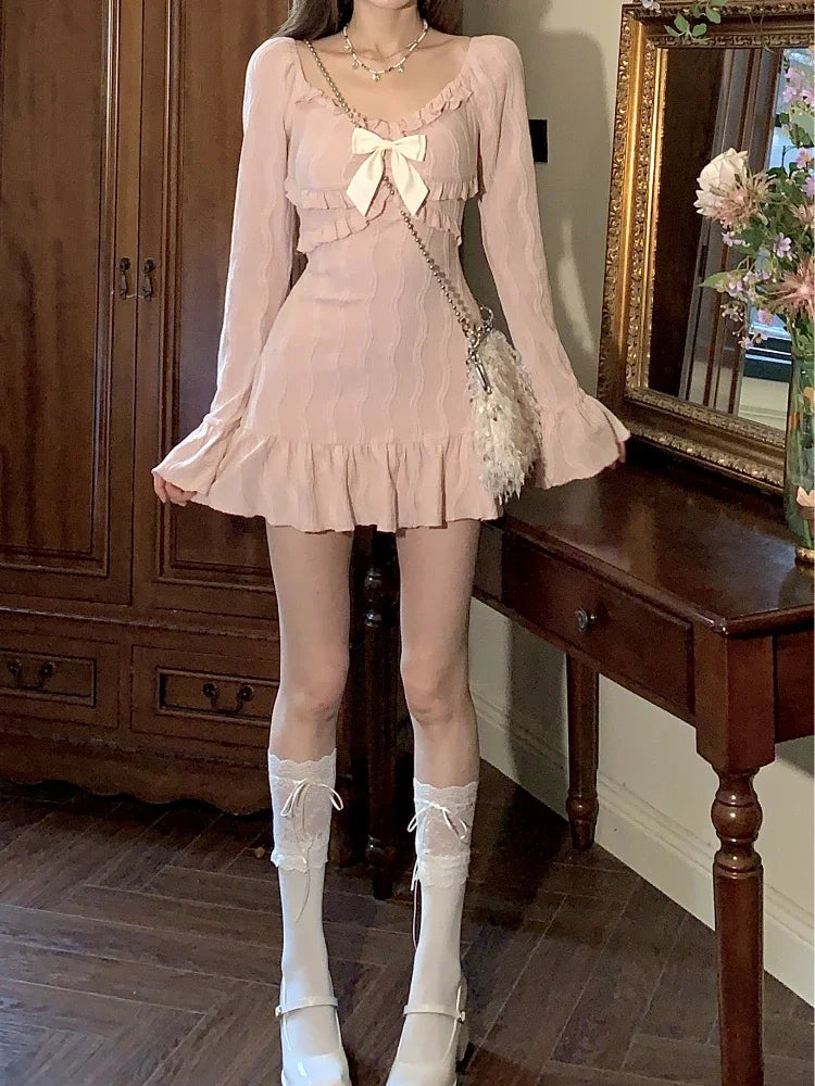 Flare Sleeve Coquette Pink Mini Dress