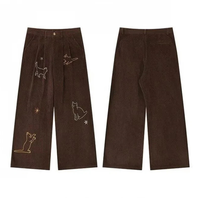 Indie Cartoon Cat Wide Leg Pants