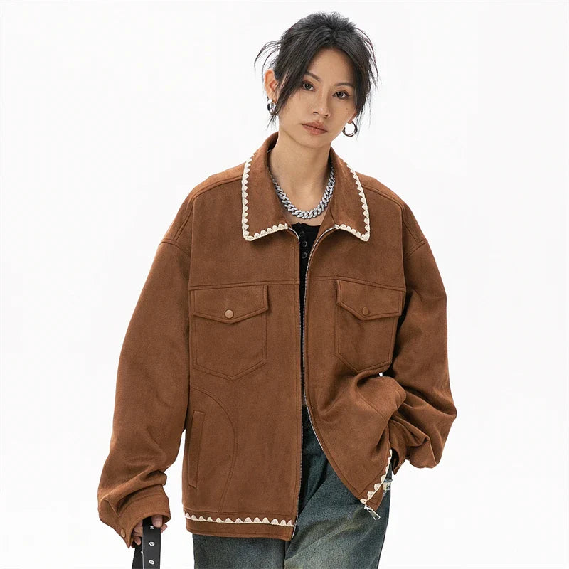 Y2K Stylish Suede Bomber Jacket
