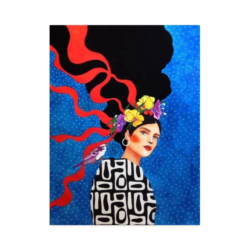 Retro Flowers Girls Hair Paintings Poster
