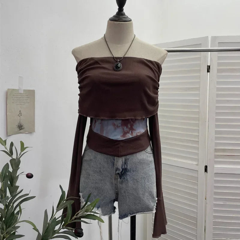 Fairycore Butterfly Ruched Off Shoulder Top