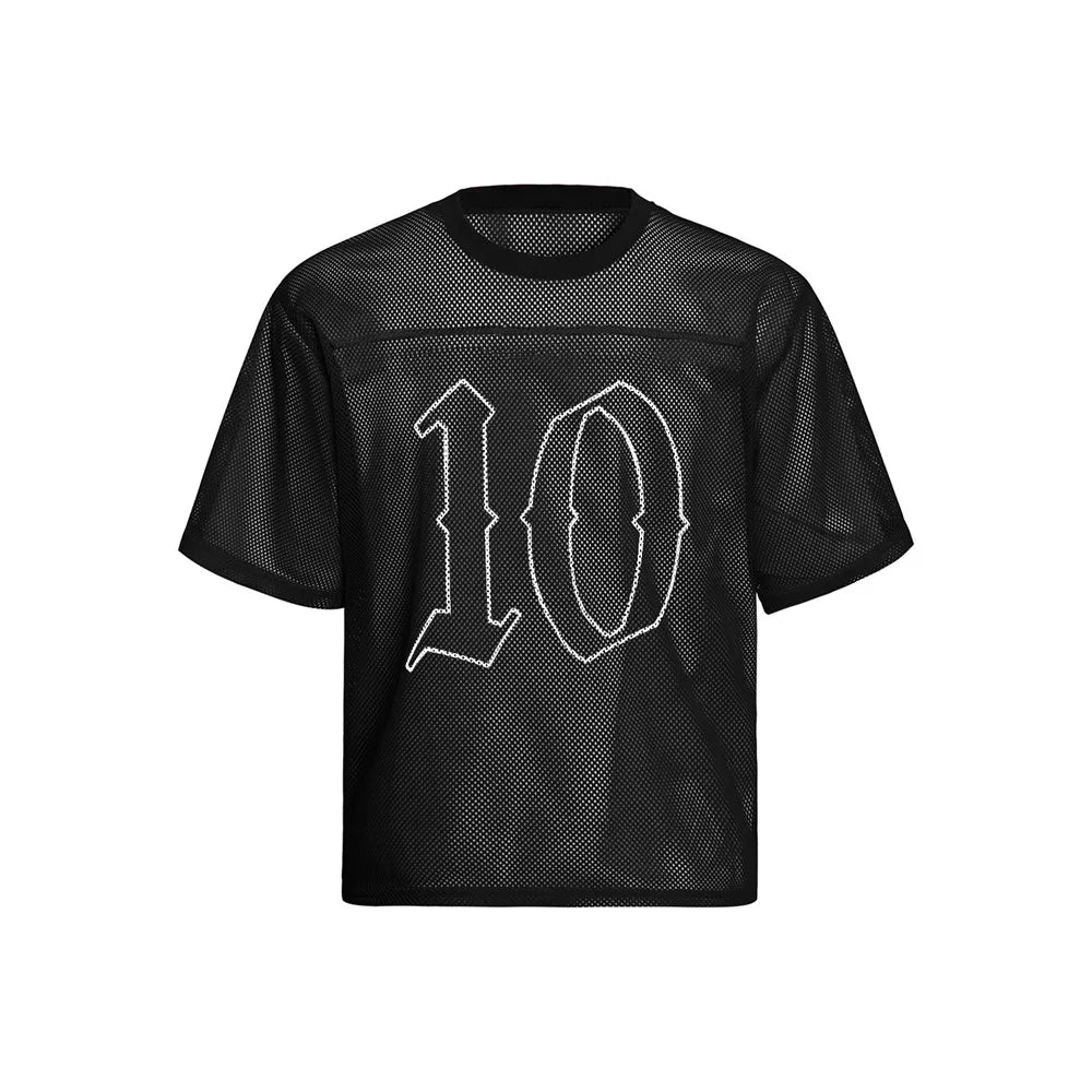 Double Sided Letter Print Mesh T-Shirt