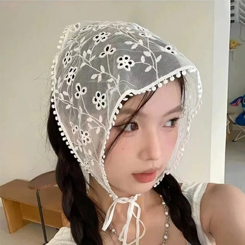 Lace White Polka Dot Women's Headscarf