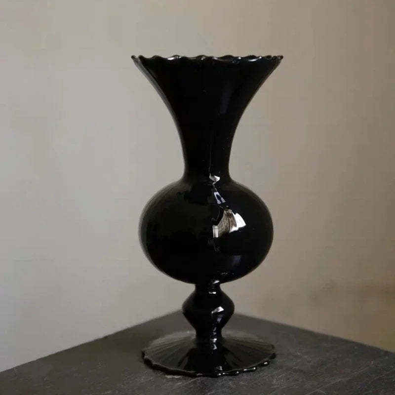 Medieval Black Nitrate Glass Vintage Vase