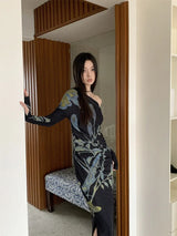 Dark Fairy One Shoulder Floral Maxi Dress