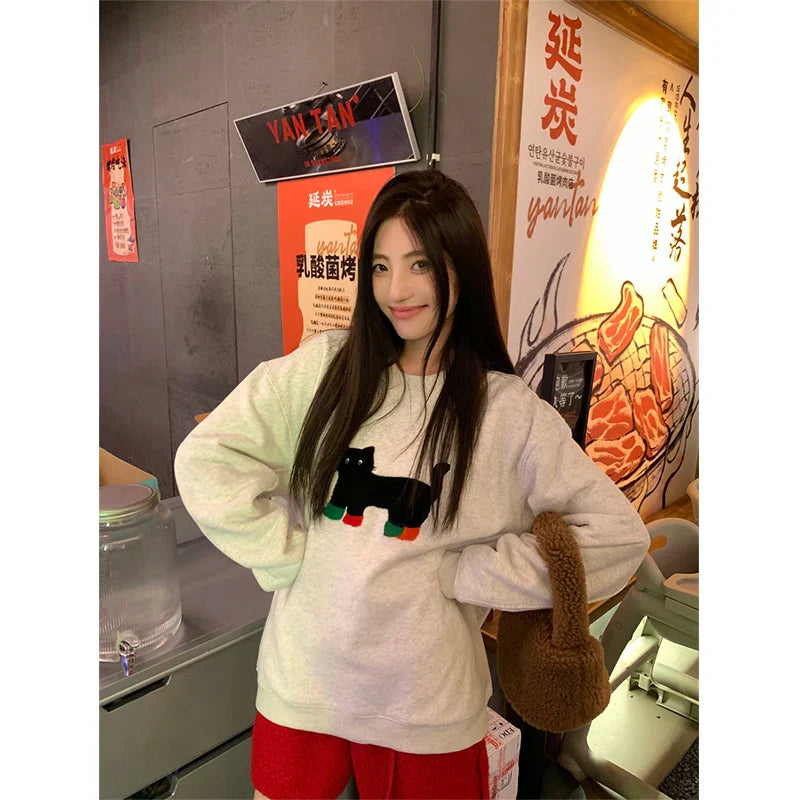 Oversized Women's Black Cat Sweatshirt