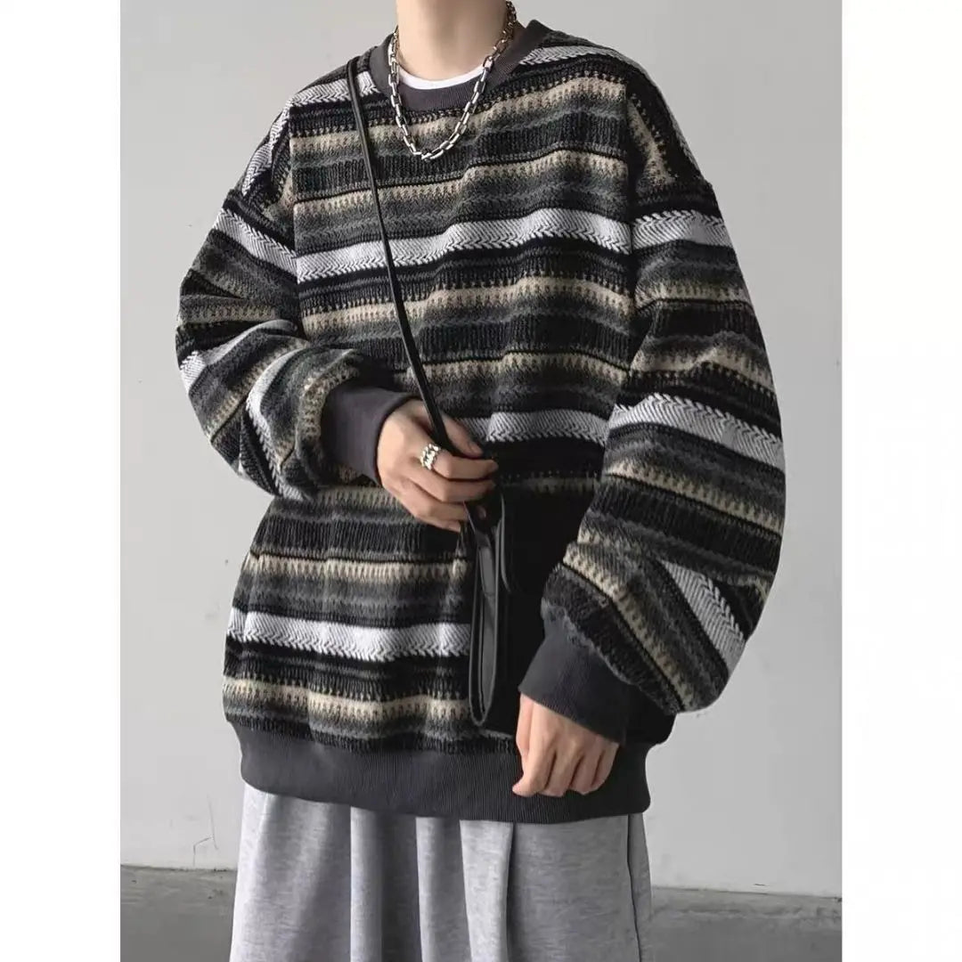 Casual Retro Striped Loose Pullover