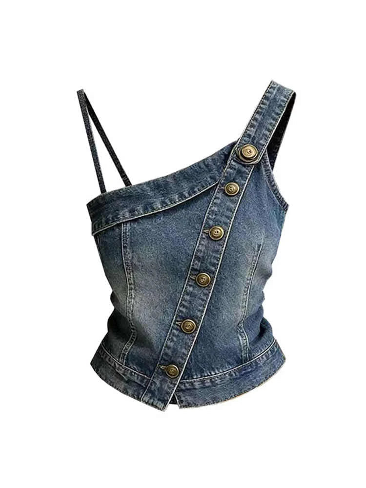Korean Y2k Beach Denim Camisole Halter Top