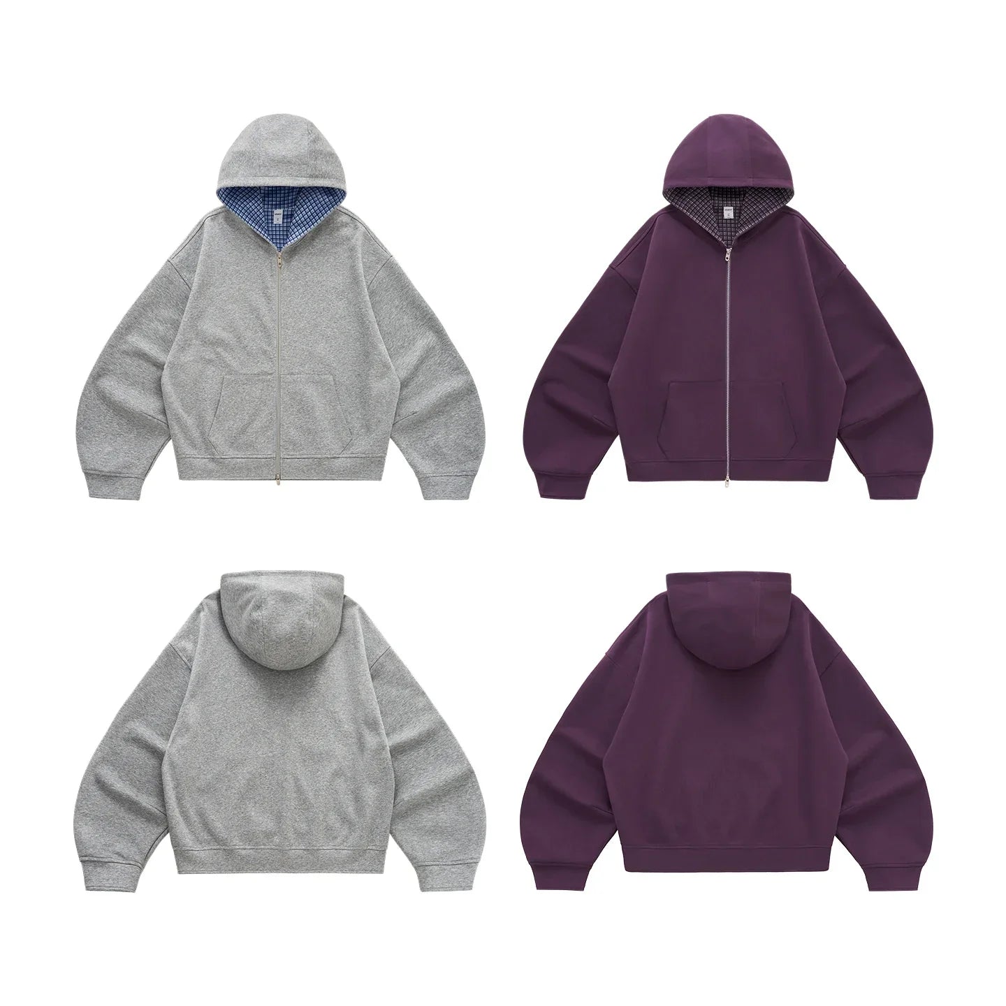 Reversible Inner Plaid Zip-up Hoodie