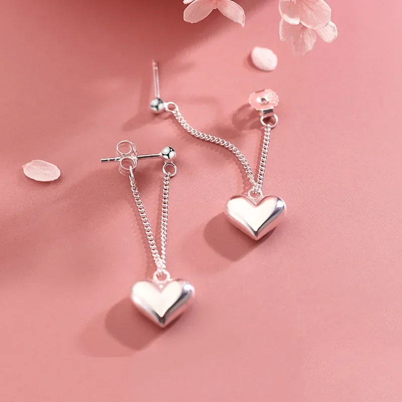 Elegant Silver Heart Drop Earrings