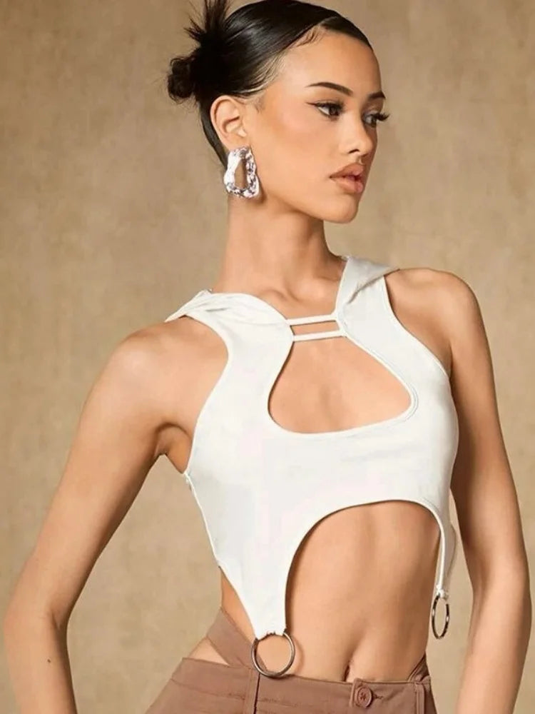 Y2k Hooded White Tank Top