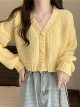 Soft Girl Solid Color Knitted Cardigan