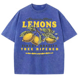 Fresh Lemon Fruit Print Washed T-Shirt