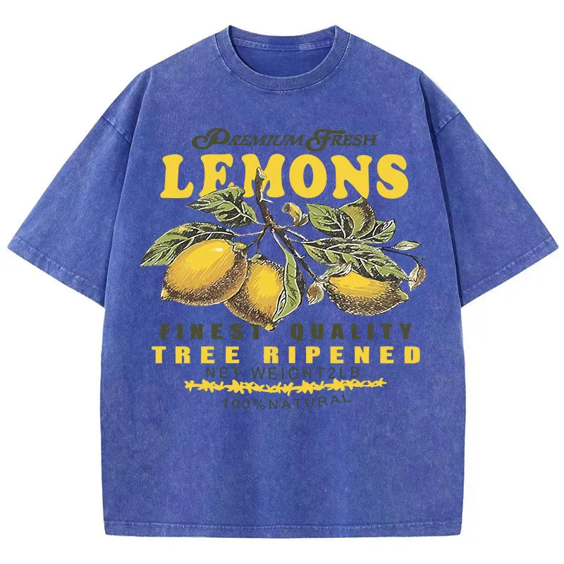 Fresh Lemon Fruit Print Washed T-Shirt