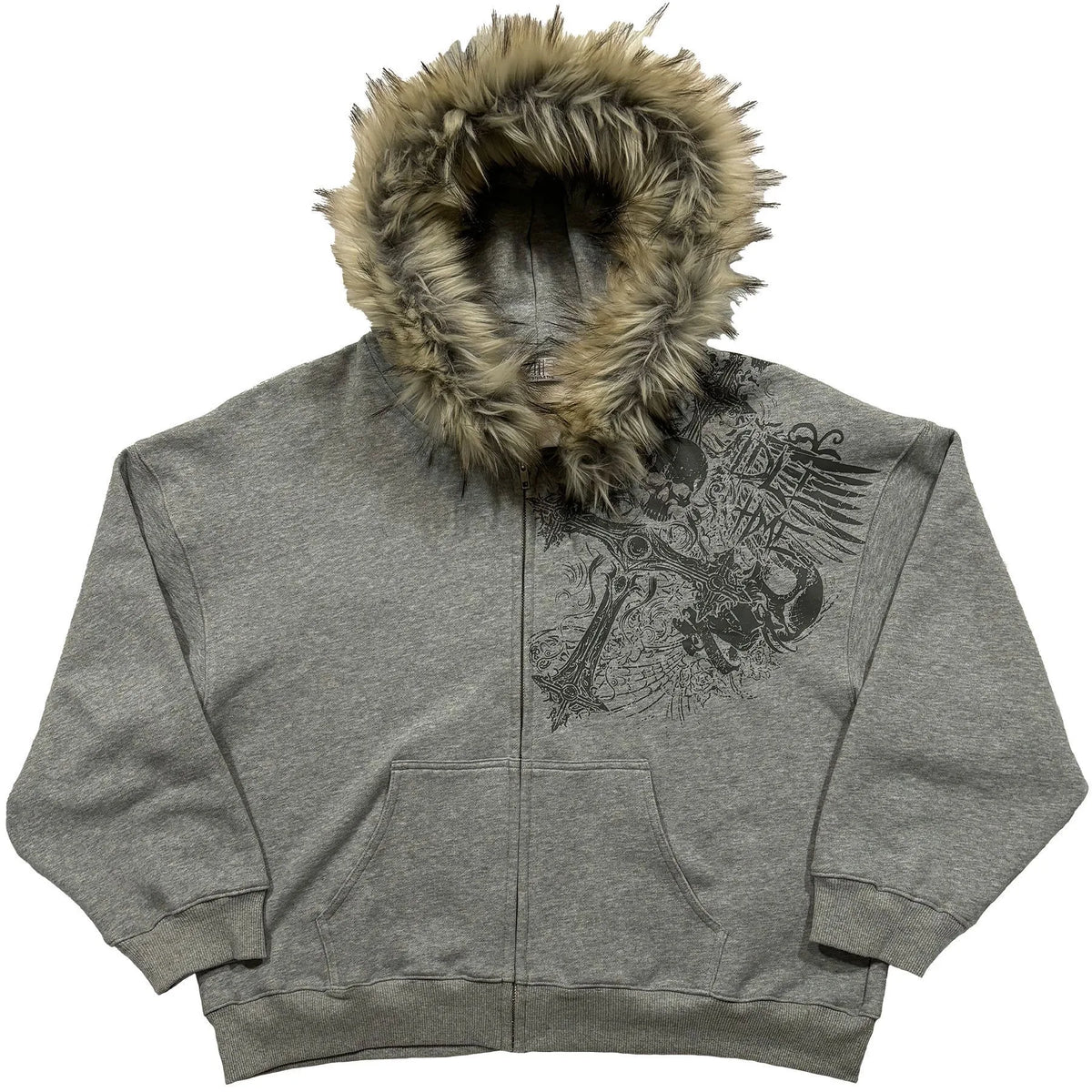 Y2k Oversized Faux Fur Zip Hoodie