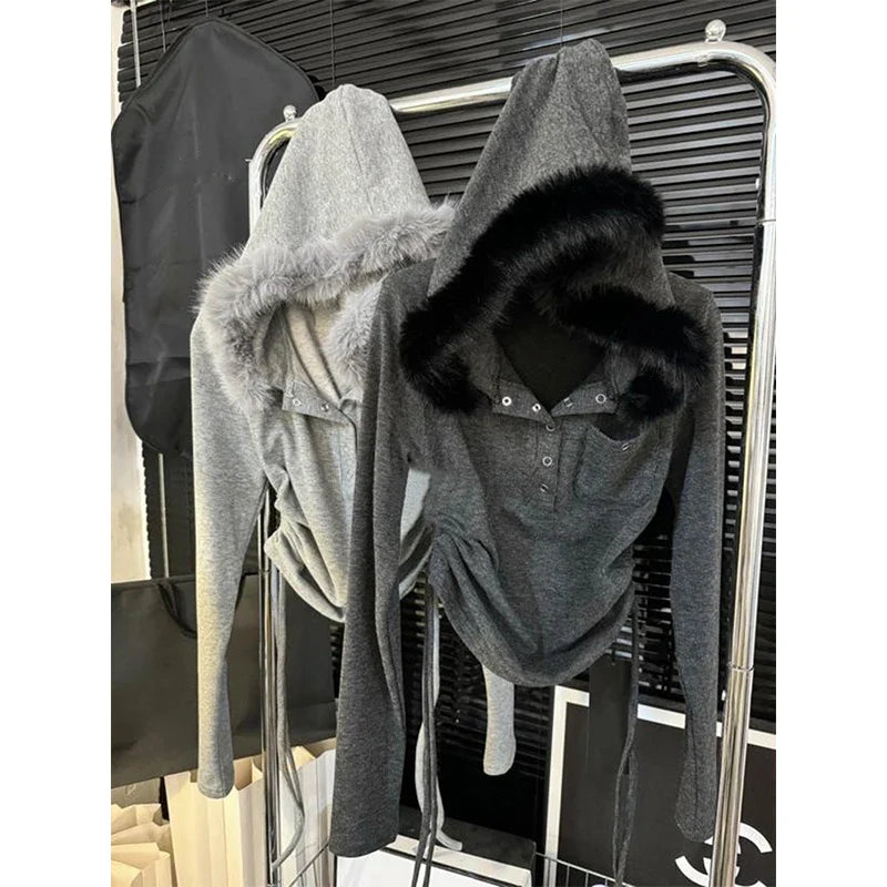 Faux Fur Patchwork Hooded Shirt