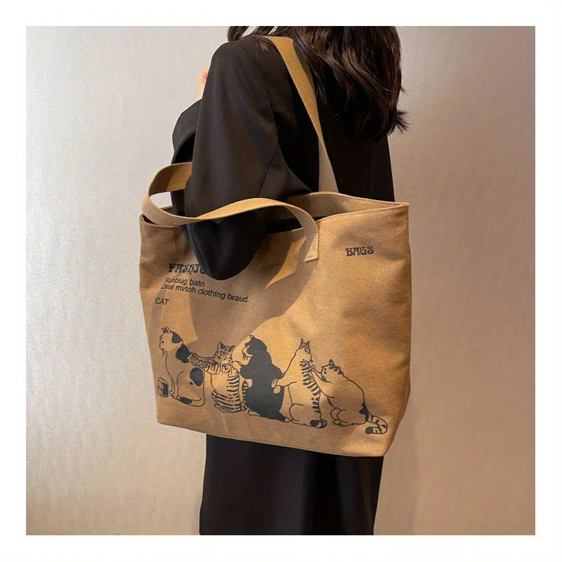 Vintage Cat Print Tote Bag