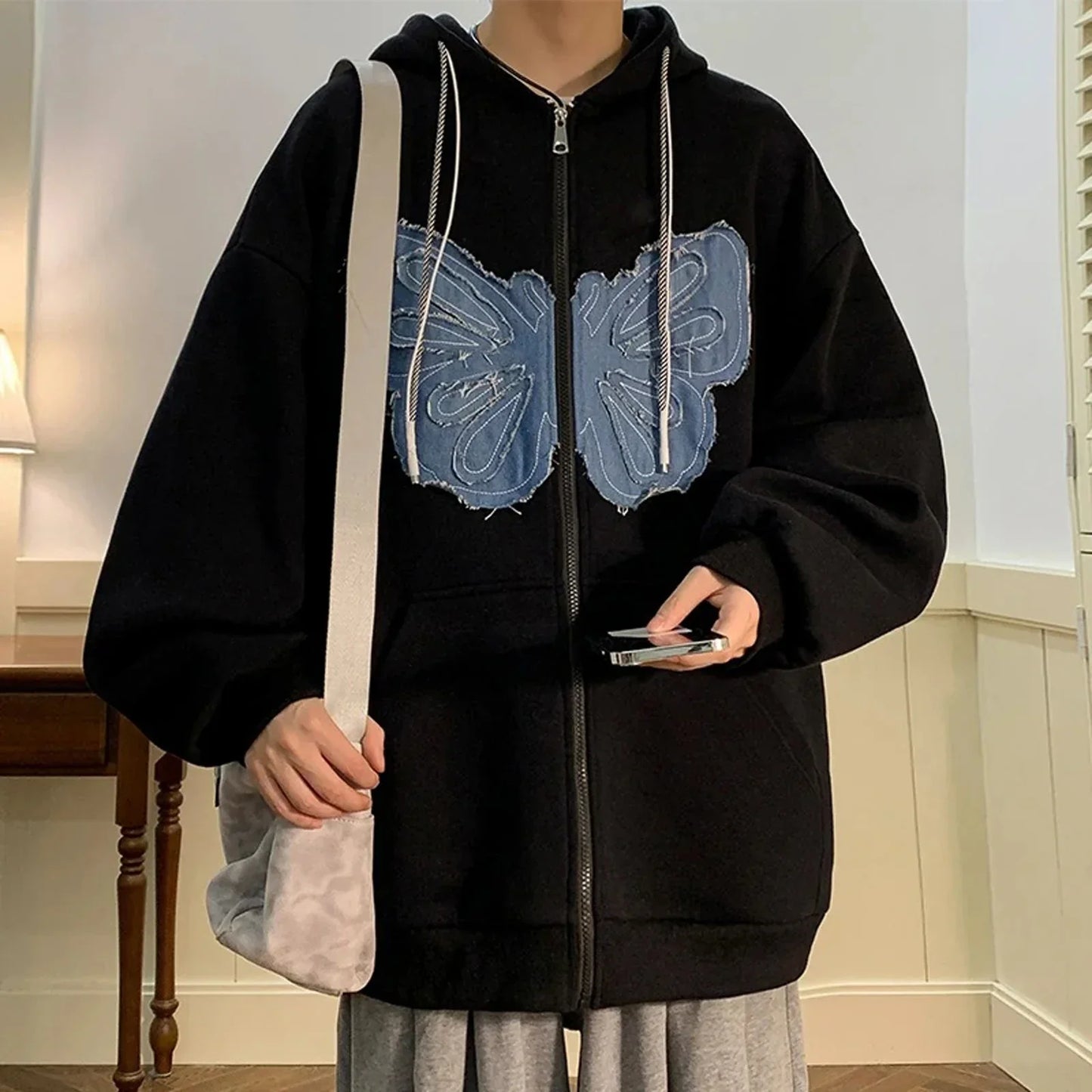 Autumn Grunge Style Butterfly Print Hoodie