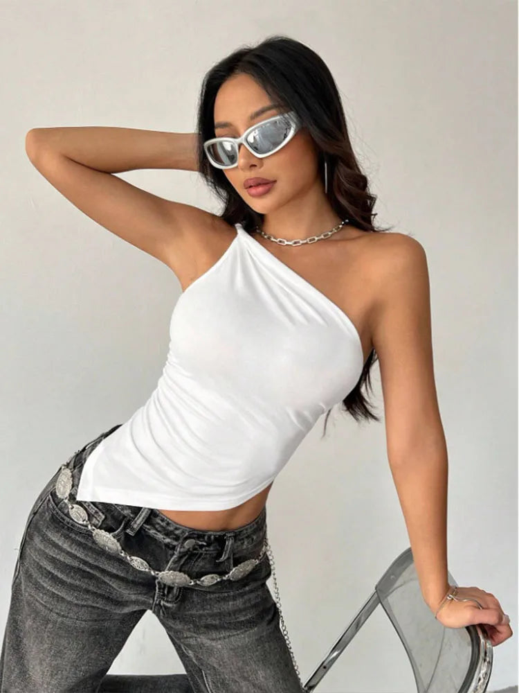 Y2K Ruffle Women's One Shoulder Top