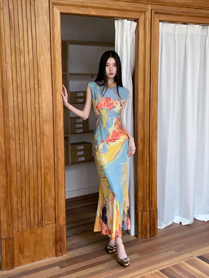 Vintage Cut Out Floral Maxi Dress