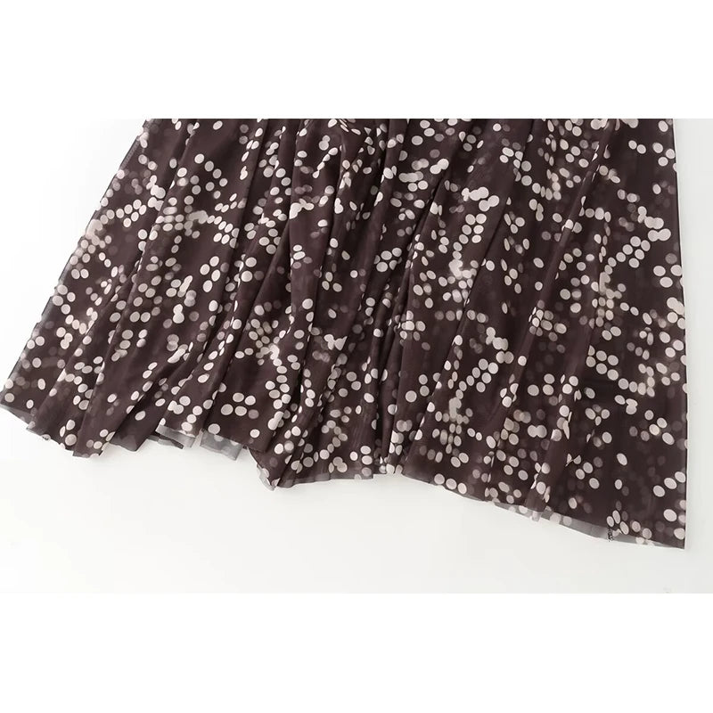 Brown Long Polka Dot Dress Sexy Sleeveless