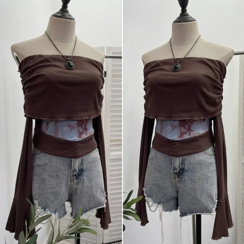 Fairycore Butterfly Ruched Off Shoulder Top