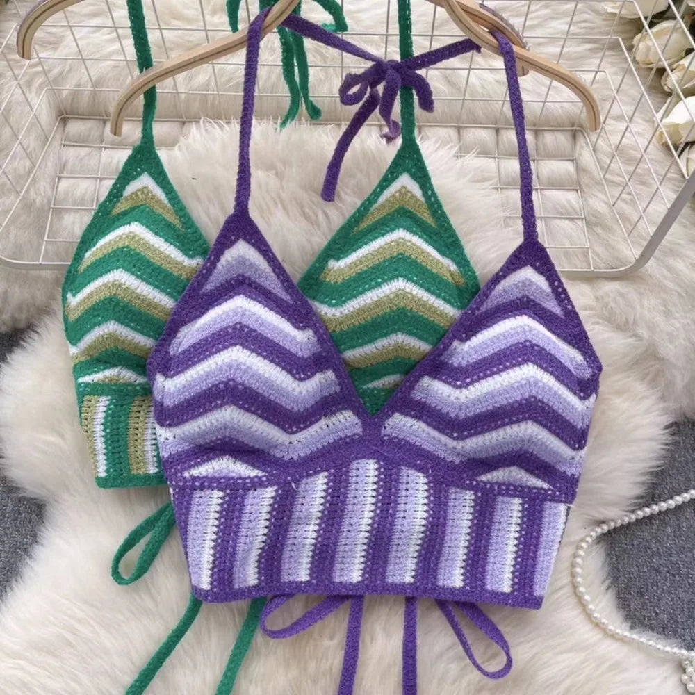 Handmade Knitted Sexy Halter Women Top Crochet