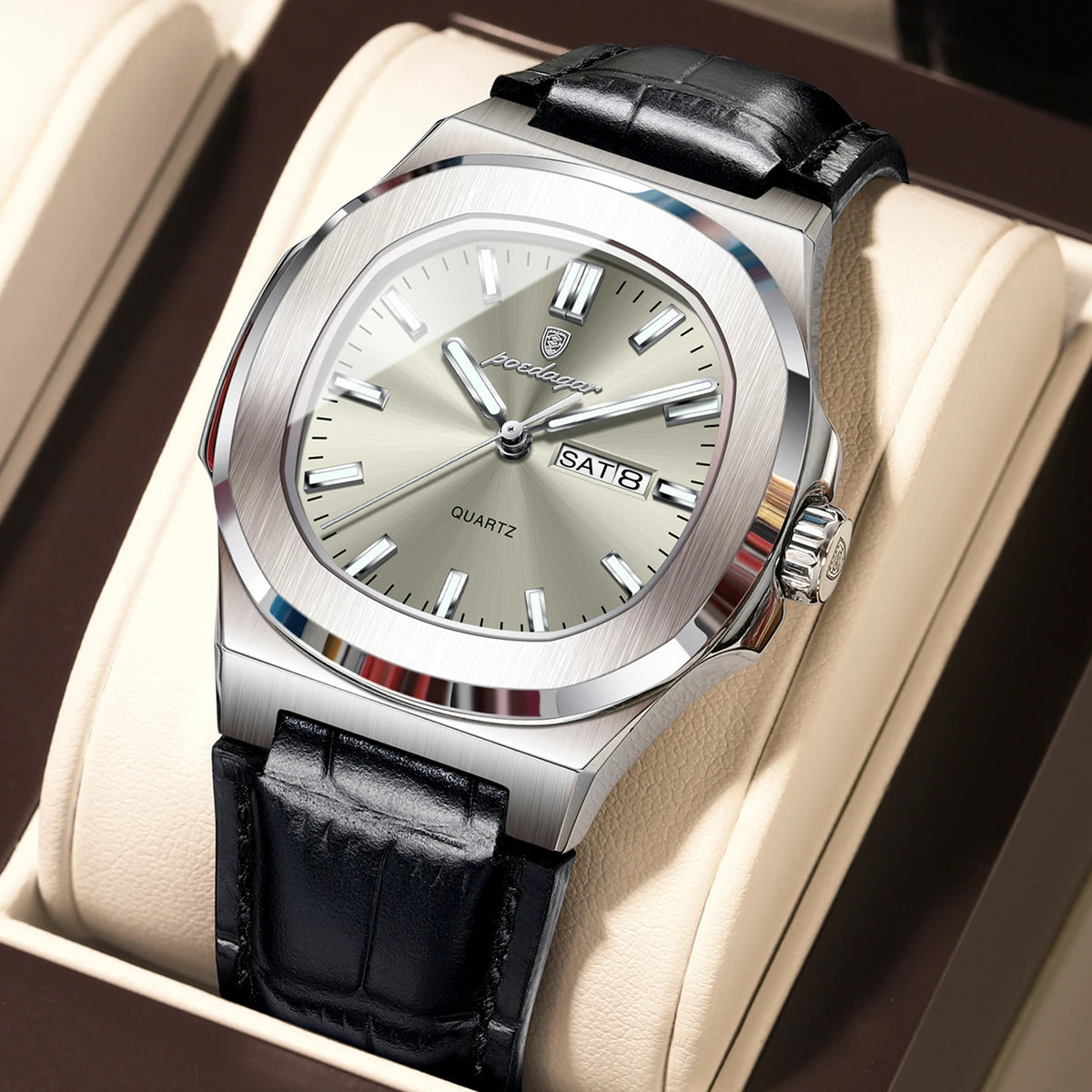 Luxury Week Date Leather Quartz Watch