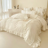 Cream White Princess Ruffles Bedding Set