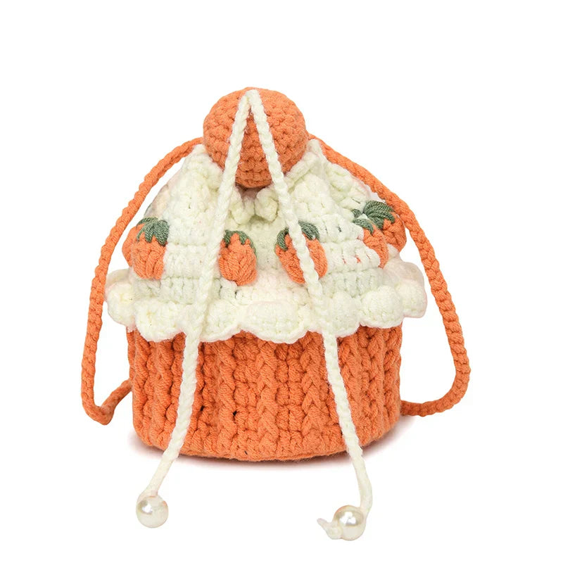Cute Strawberry Cake Knitted Crochet Shoulder Bag