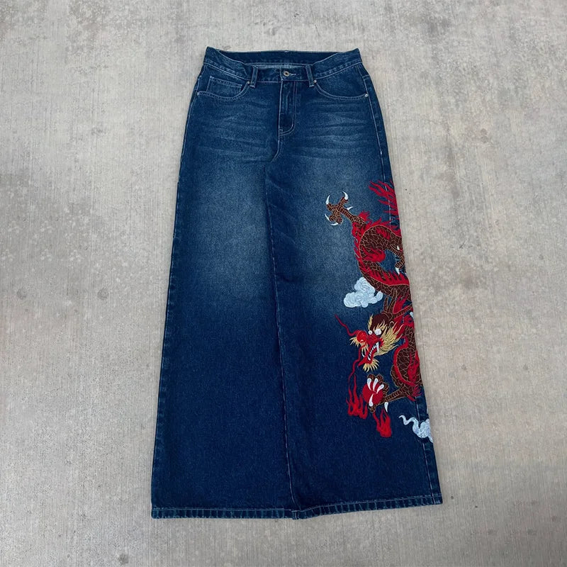 Dark Blue Dragon Graffiti Jeans