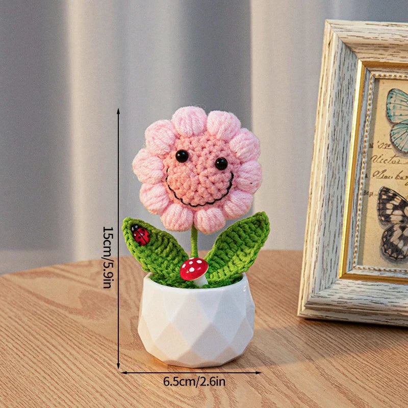 Crochet Knitted Potted Flowers Homemade