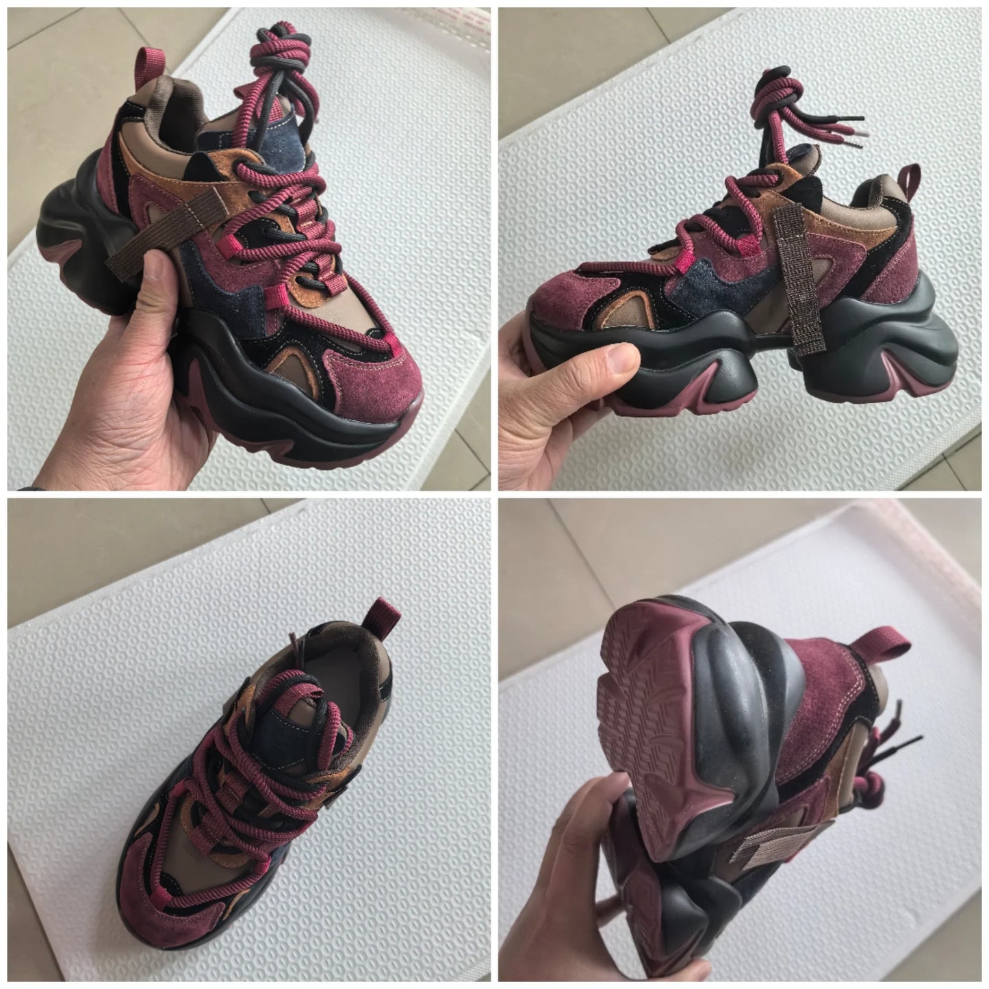 Chunky Leather Plush Color Block Sneakers