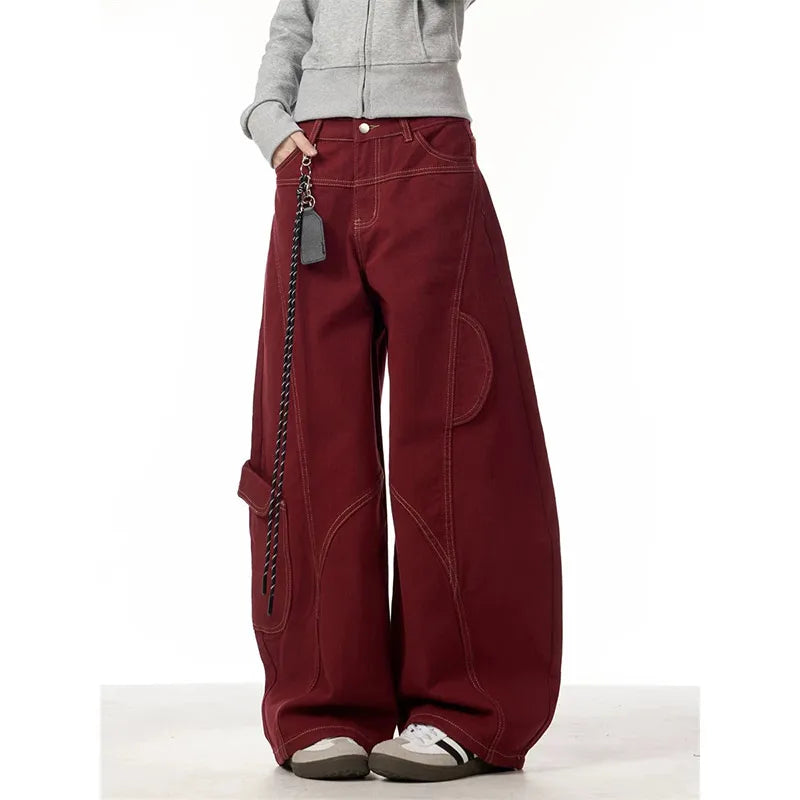 Jeans rectos rojos de cintura alta