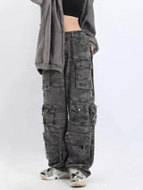 Retro Camouflage Wide Leg Cargo Pants