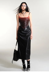 Cyberpunk Faux Leather Gradient Midi Dress