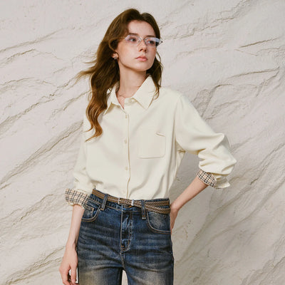 Plaid Sleeves Corporate Girl Shirt